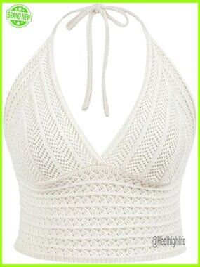 Plus Size Halter Knitted Crochet Crop Top Sleeveless Summer